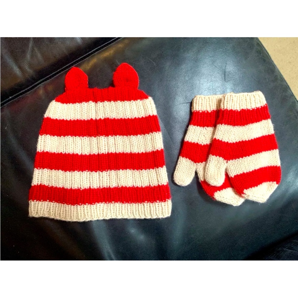 J Crew Crewcuts Cashmere Hat & Mittens, Red & Beige Stripes